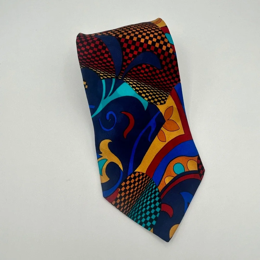 Missoni Cravatte Italy Mens Silk Tie Abstract Geometric Multi Color Vintage 90s